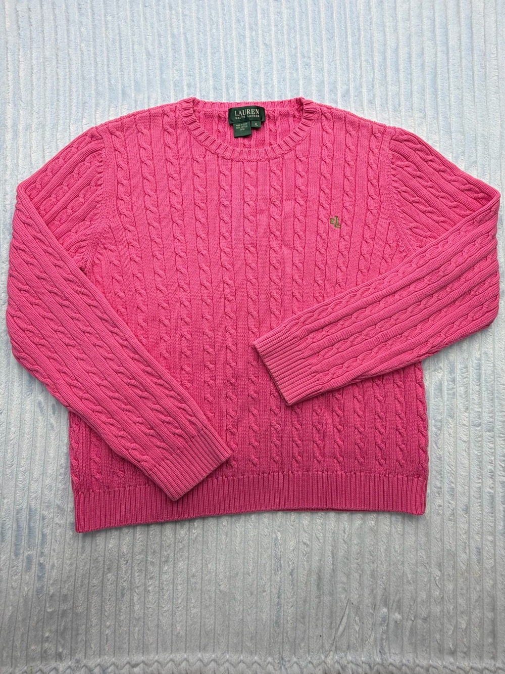 Ralph Lauren Bright Pink Cable Knit Crewneck Sweater